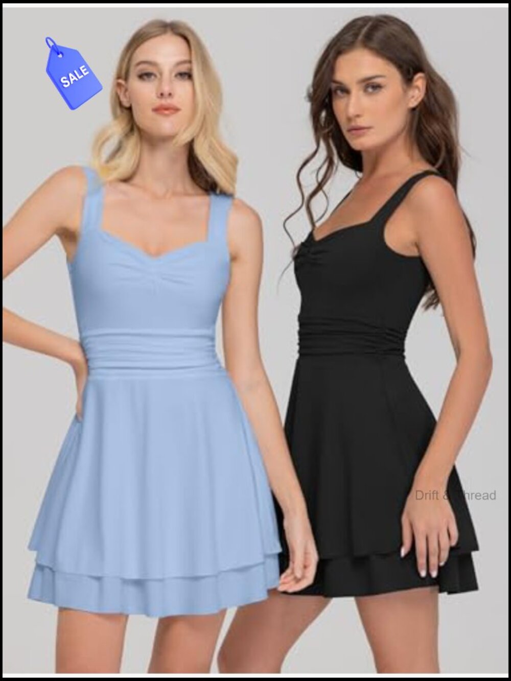 Sleeveless Square Neck A-Line Mini Dress with Ruched Waist and Ruffle Hem - Picture 5 of 7